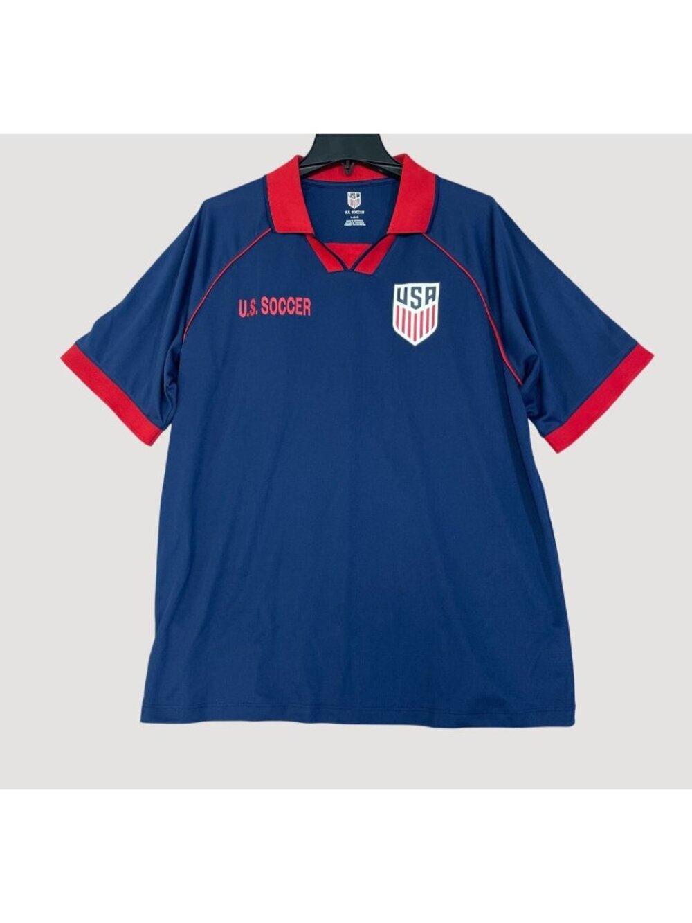 NWOT U.S. Soccer Men's L Blue & Red Short Sleeve Polo Shirt Polyester